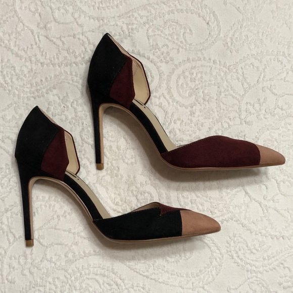 Zara Black and Burgundy Colorblock Heels Size 38/7.5M Pointed Toe 4” Inch Heels - Picture 5 of 11